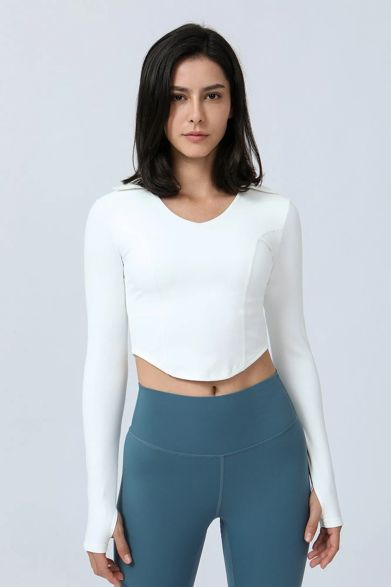 Lapel Corset Detail Long Sleeve Crop Top