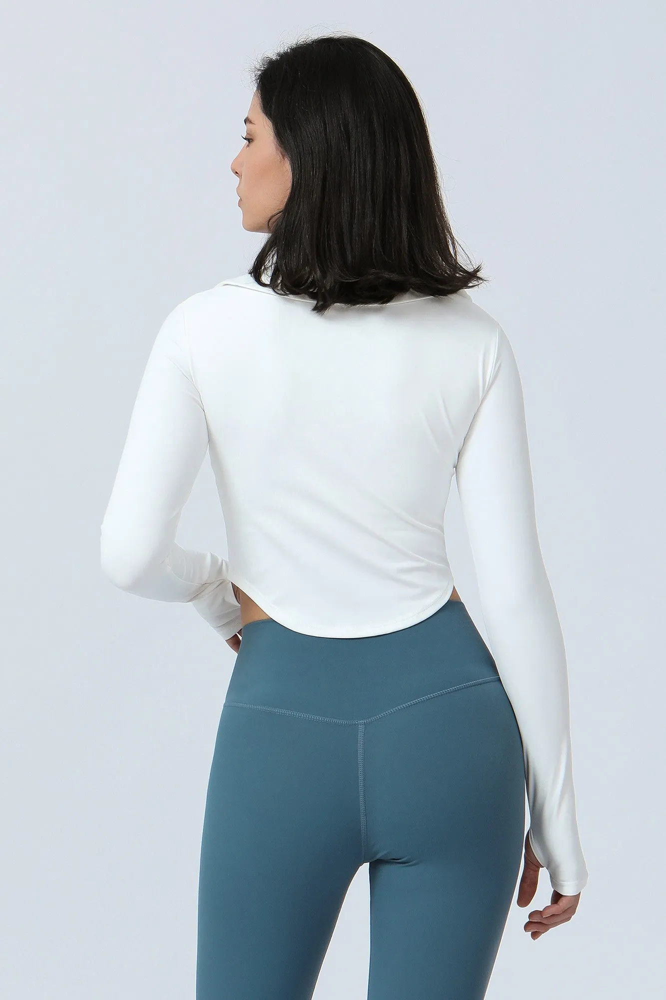 Lapel Corset Detail Long Sleeve Crop Top