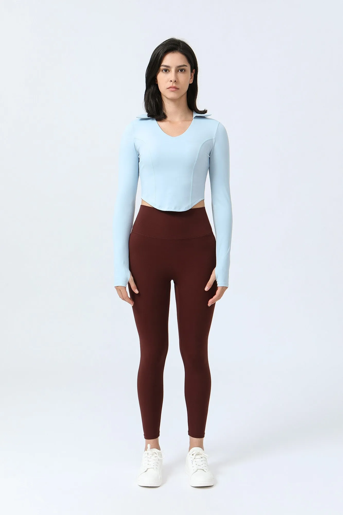 Lapel Corset Detail Long Sleeve Crop Top
