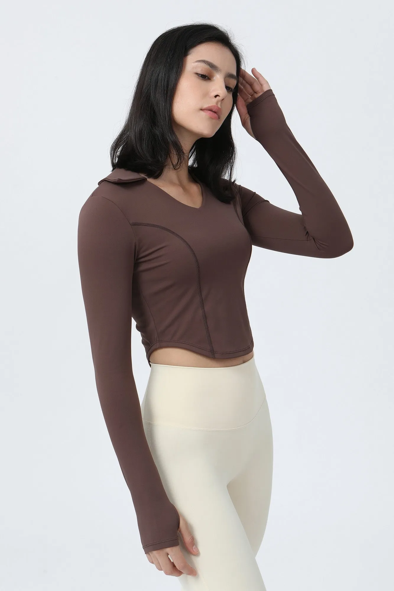 Lapel Corset Detail Long Sleeve Crop Top