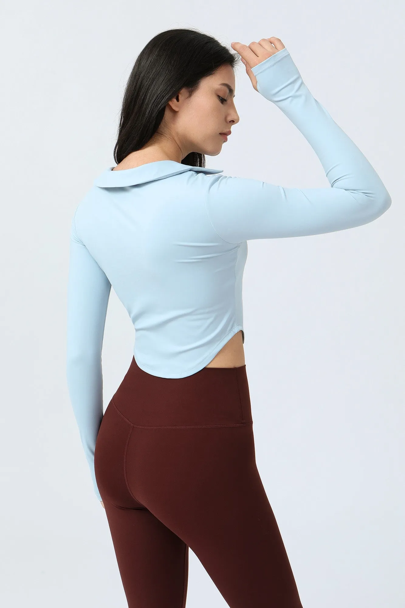 Lapel Corset Detail Long Sleeve Crop Top