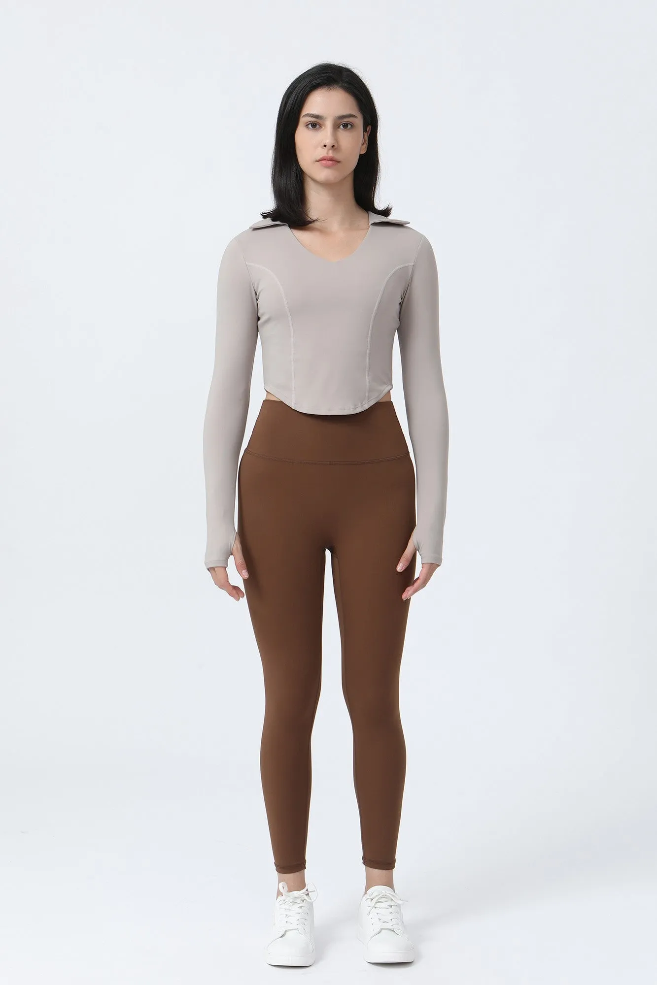 Lapel Corset Detail Long Sleeve Crop Top