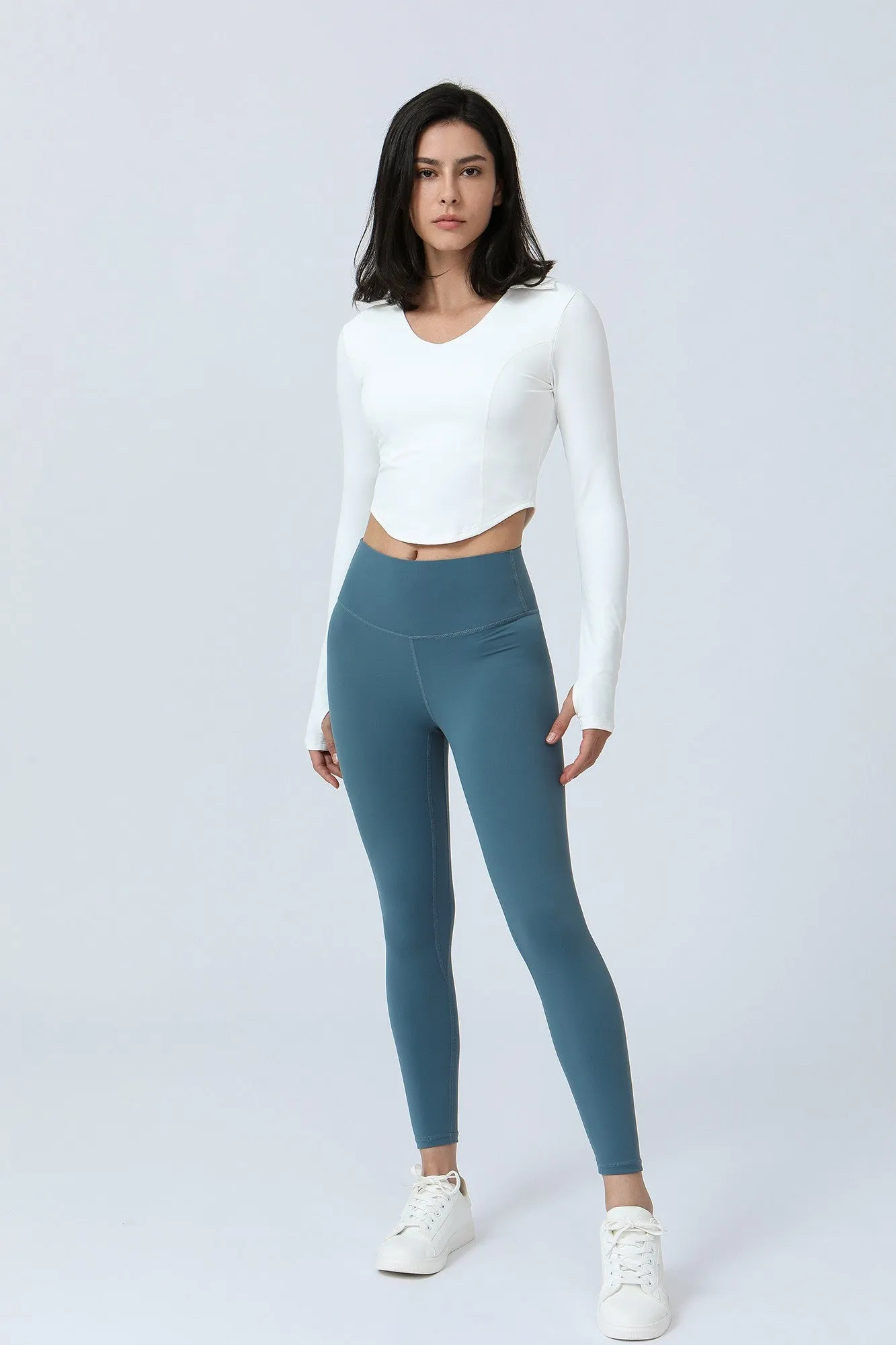 Lapel Corset Detail Long Sleeve Crop Top