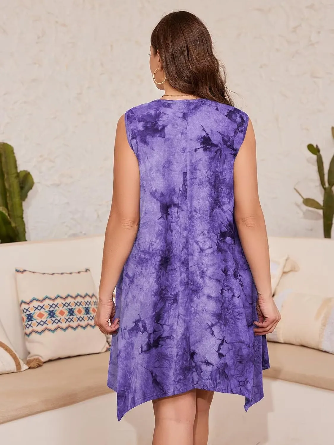LARACE Plus Size Summer Dresses for Womens Sleeveless Midi Sundress with Pockets Casual Loose Fitting Tank Dress Flowy Dress