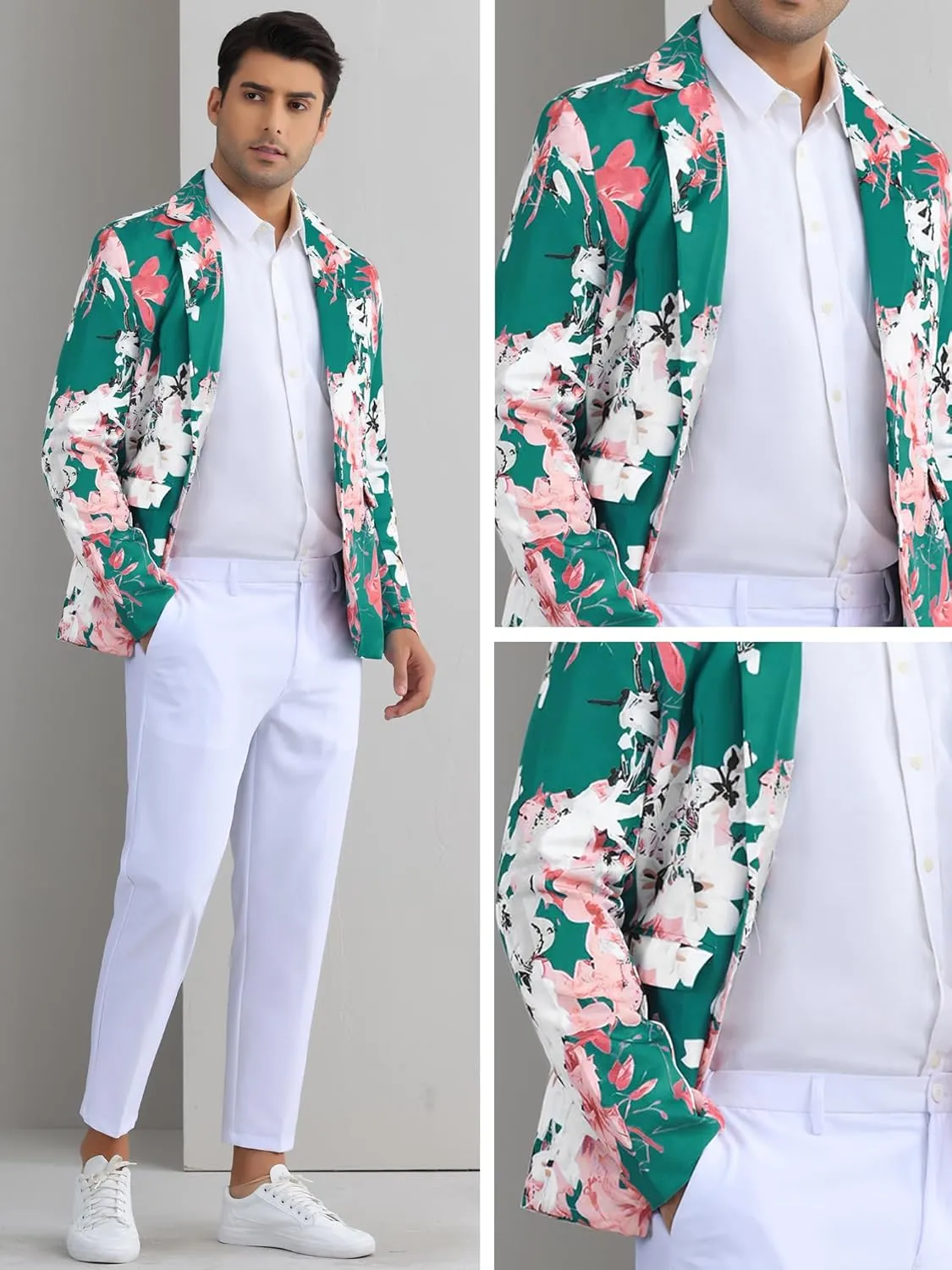 Lars Amadeus Floral Sport Coats for Men's Slim Fit Party Prom Flower Printed Blazers
