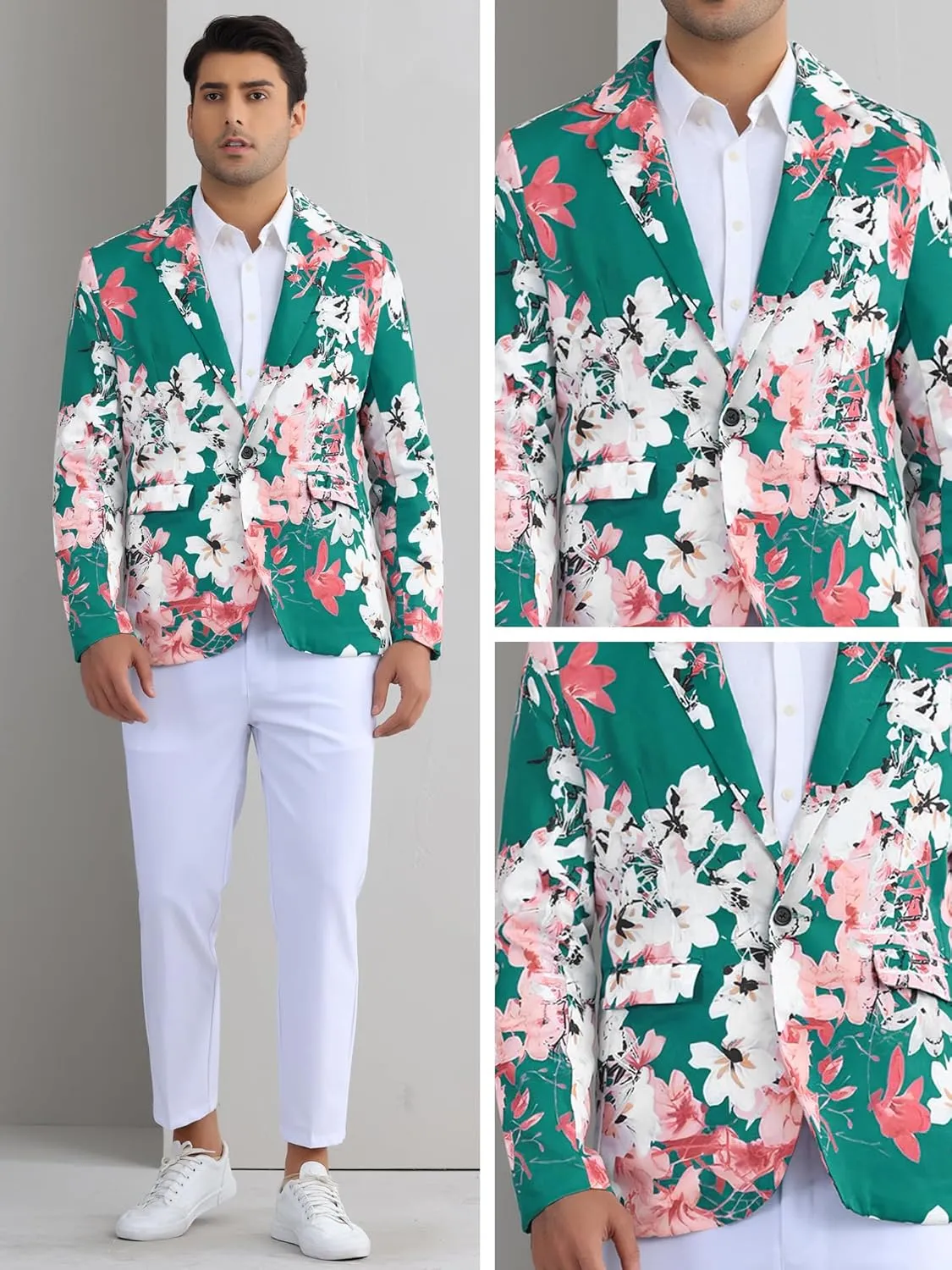 Lars Amadeus Floral Sport Coats for Men's Slim Fit Party Prom Flower Printed Blazers
