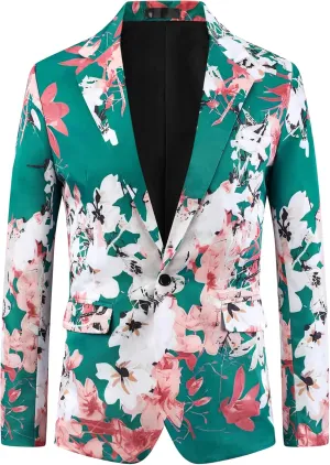 Lars Amadeus Floral Sport Coats for Men's Slim Fit Party Prom Flower Printed Blazers