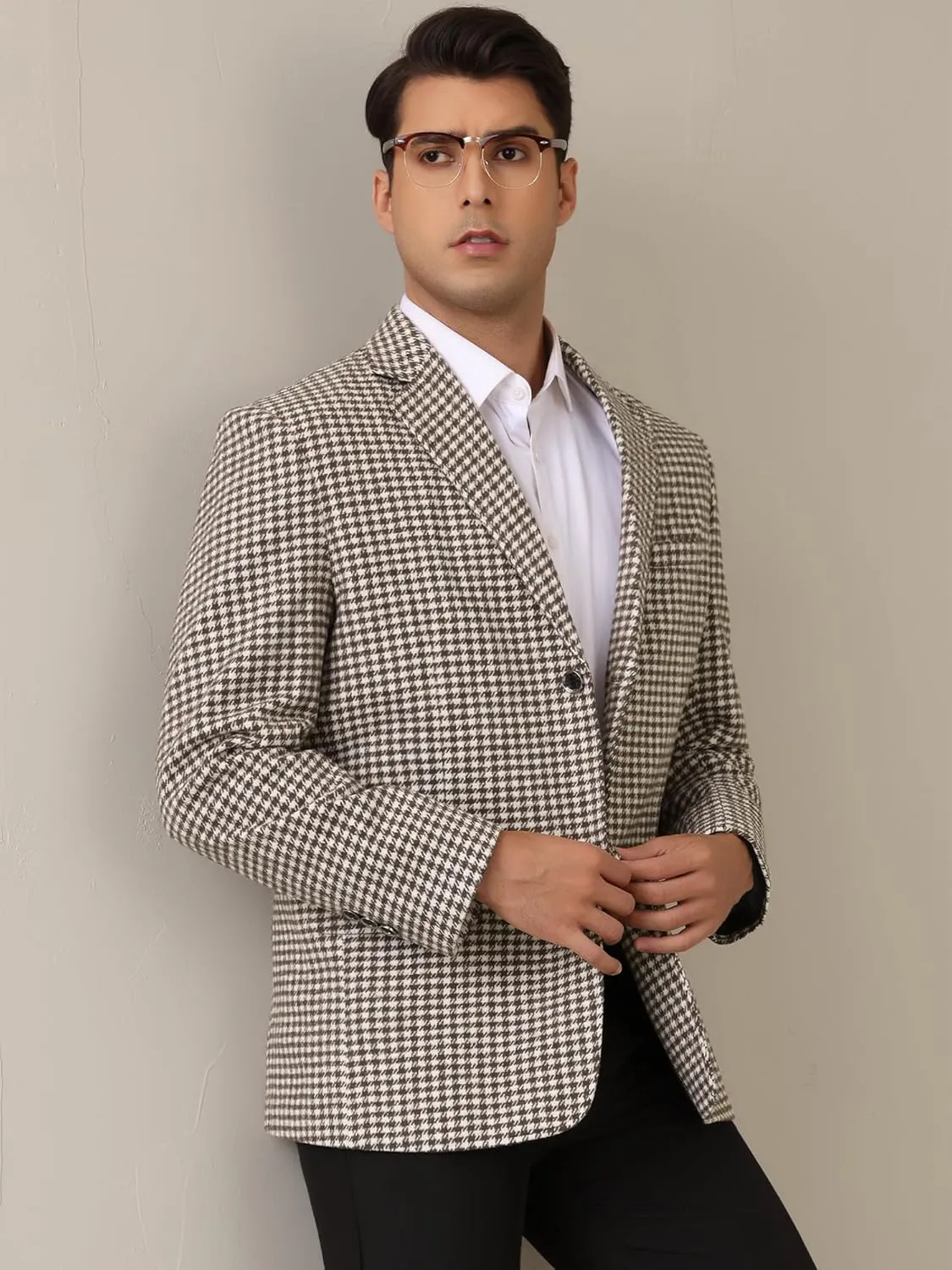 Lars Amadeus Houndstooth Blazer for Men's Classic Fit Business Two Button Plaid Sports Coat