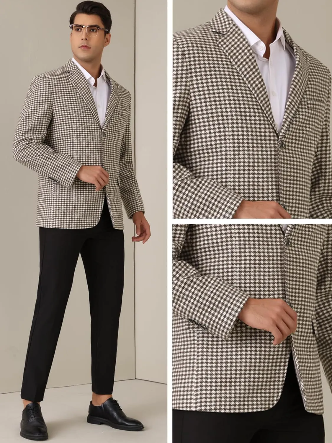 Lars Amadeus Houndstooth Blazer for Men's Classic Fit Business Two Button Plaid Sports Coat