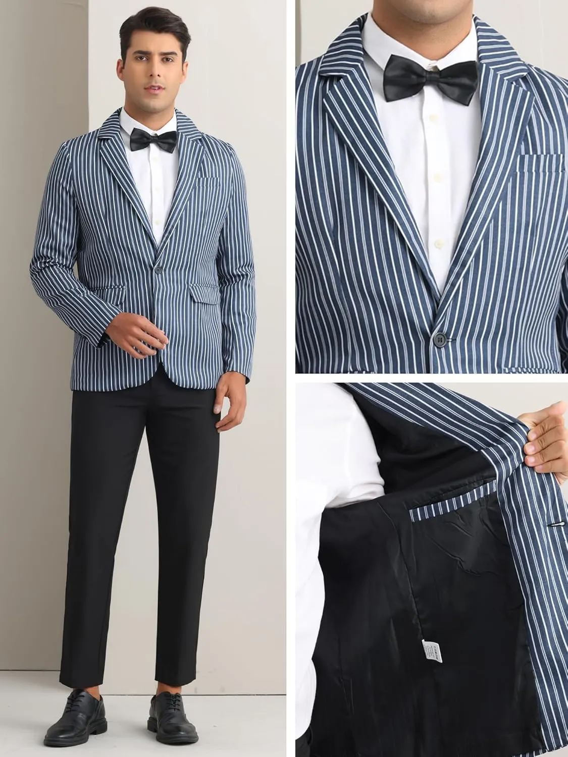 Lars Amadeus Striped Blazers for Men's One Button Slim Fit Contrasting Color Suit Jacket Business Stripe Sports Coats