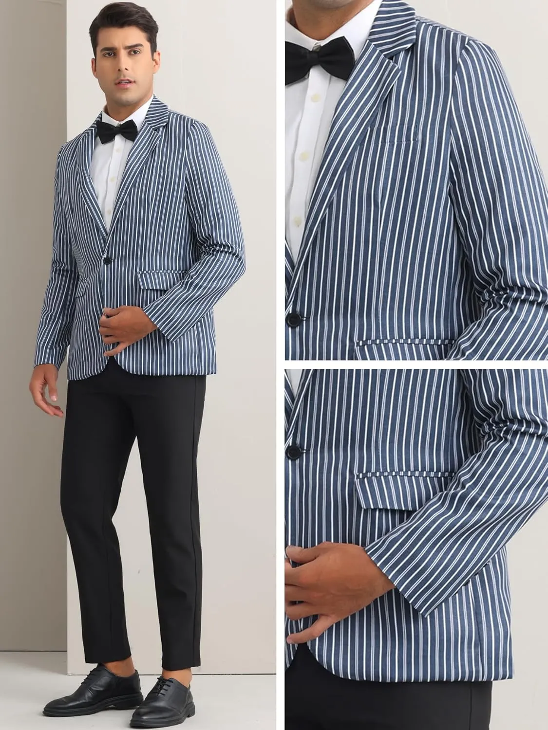 Lars Amadeus Striped Blazers for Men's One Button Slim Fit Contrasting Color Suit Jacket Business Stripe Sports Coats