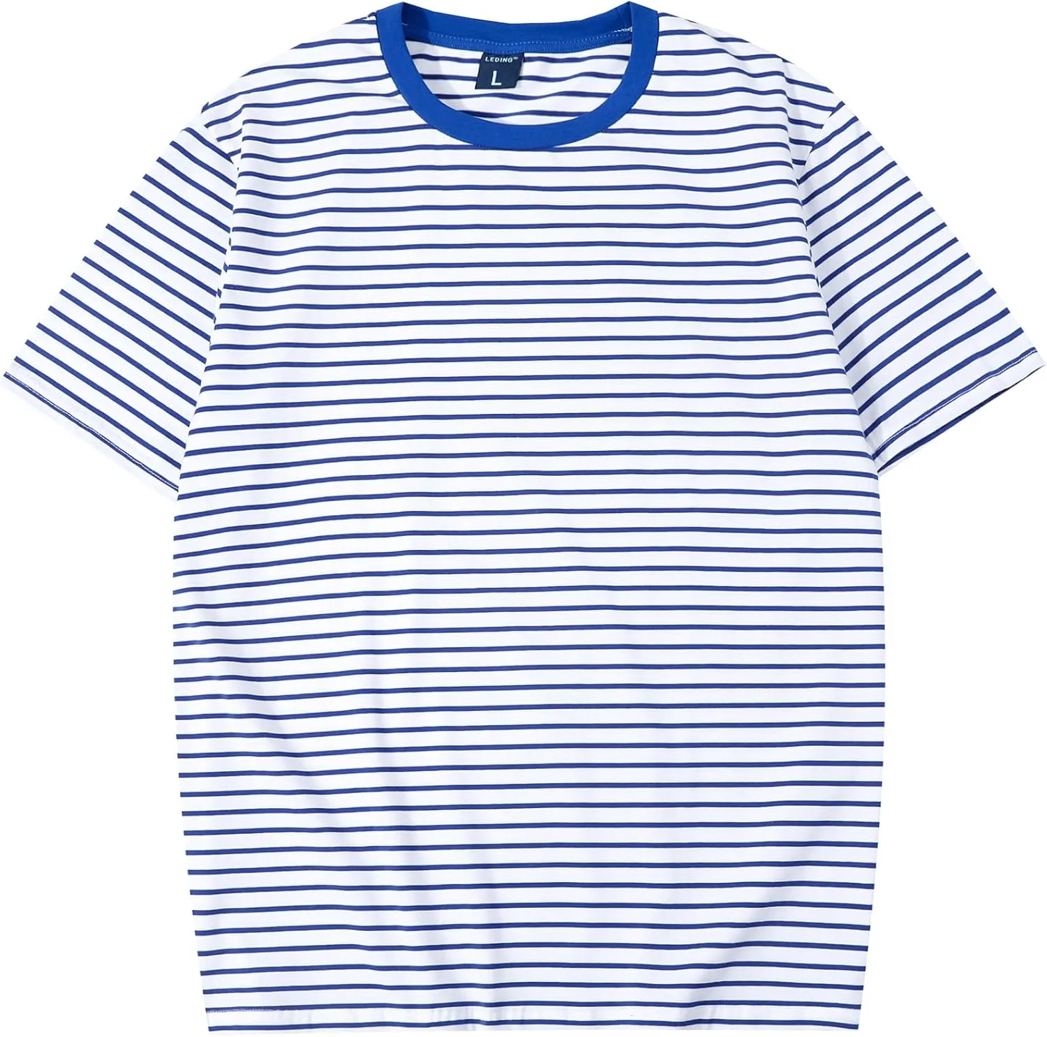 LEDING Casual Shirts Mens Short Sleeve Striped Black White Cotton Spandex Summer Holiday Travel Basic Pullover Crew Shirt