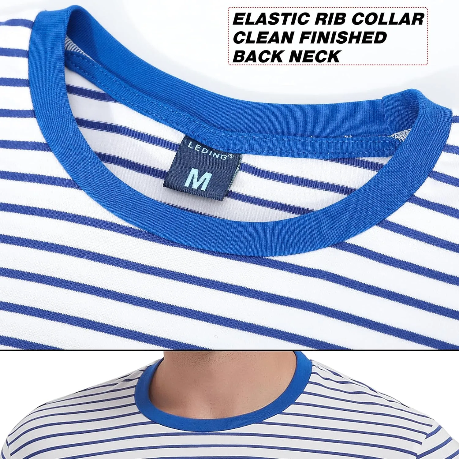 LEDING Casual Shirts Mens Short Sleeve Striped Black White Cotton Spandex Summer Holiday Travel Basic Pullover Crew Shirt
