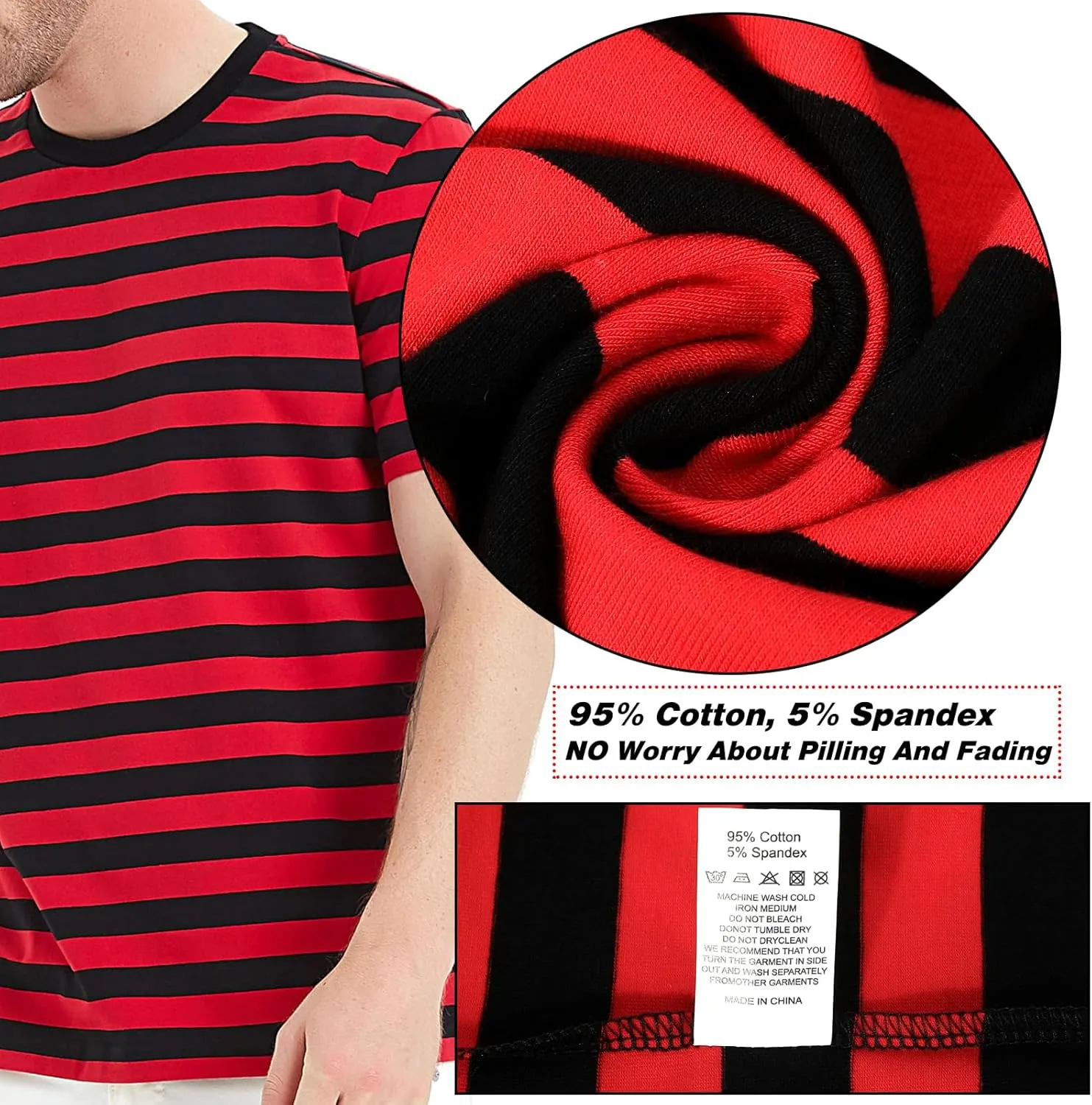 LEDING Casual Shirts Mens Short Sleeve Striped Black White Cotton Spandex Summer Holiday Travel Basic Pullover Crew Shirt