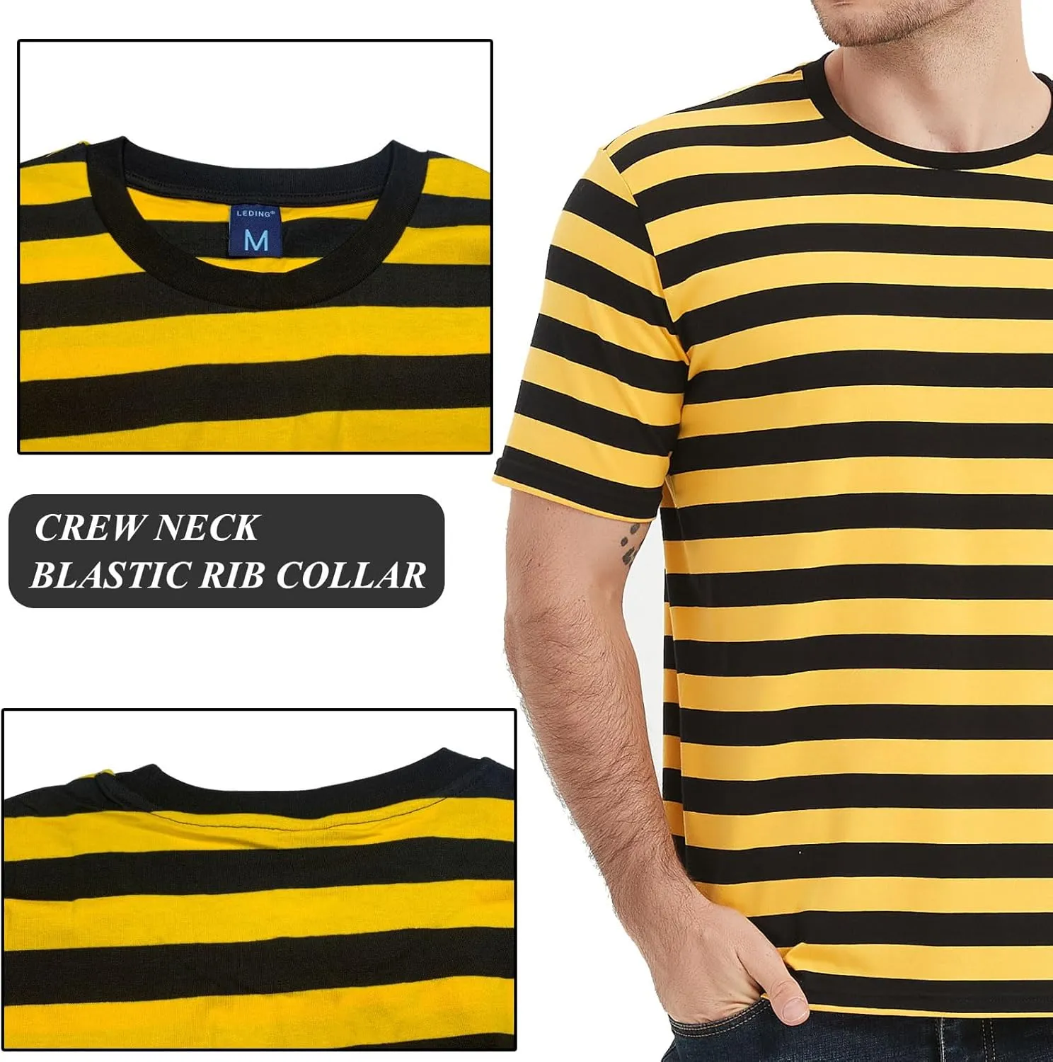 LEDING Casual Shirts Mens Short Sleeve Striped Black White Cotton Spandex Summer Holiday Travel Basic Pullover Crew Shirt