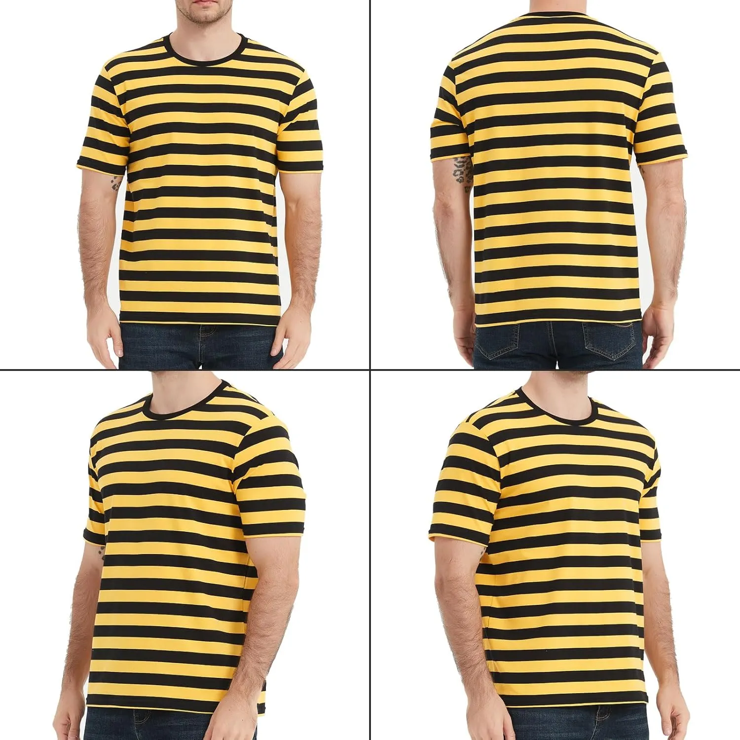 LEDING Casual Shirts Mens Short Sleeve Striped Black White Cotton Spandex Summer Holiday Travel Basic Pullover Crew Shirt