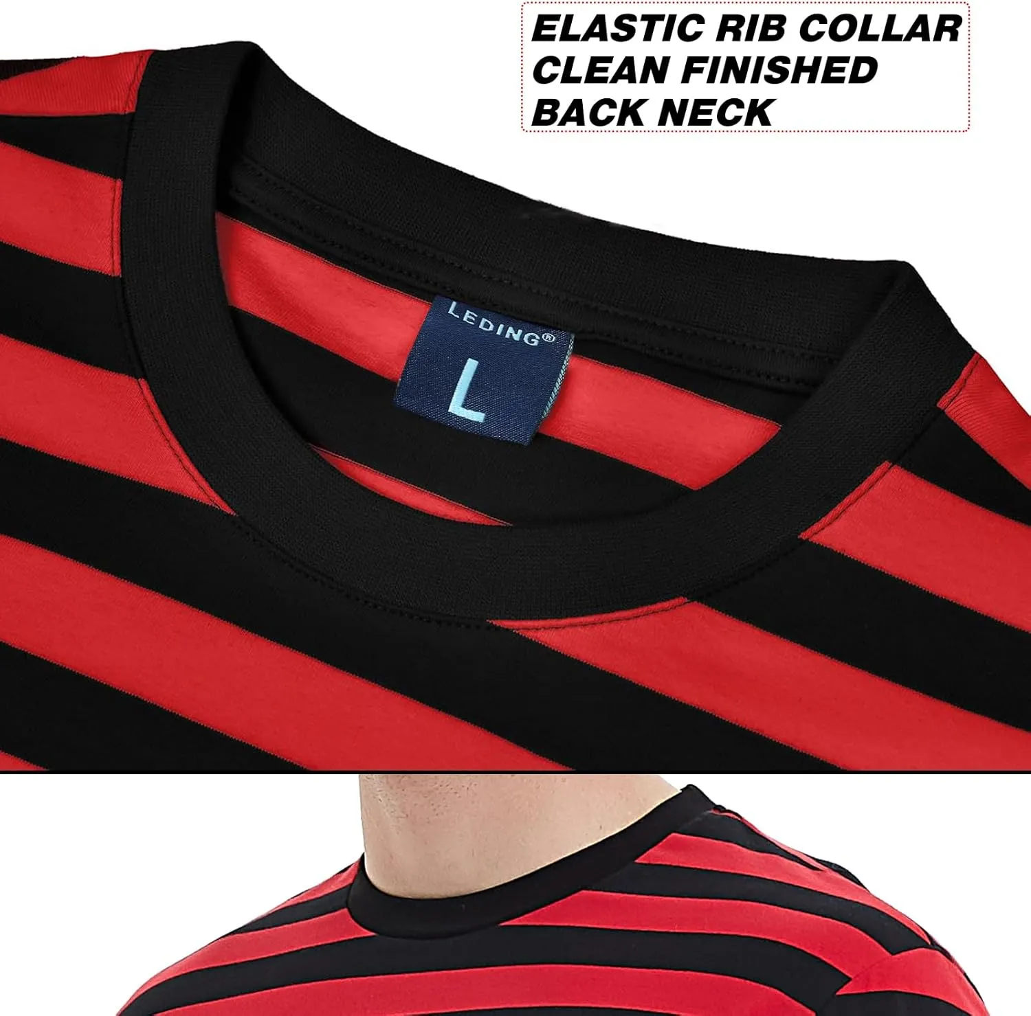 LEDING Casual Shirts Mens Short Sleeve Striped Black White Cotton Spandex Summer Holiday Travel Basic Pullover Crew Shirt
