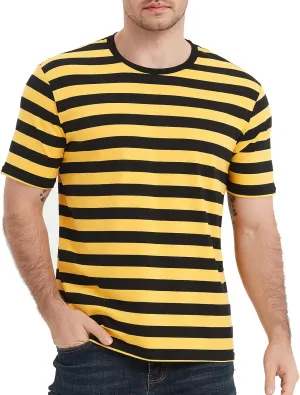 LEDING Casual Shirts Mens Short Sleeve Striped Black White Cotton Spandex Summer Holiday Travel Basic Pullover Crew Shirt