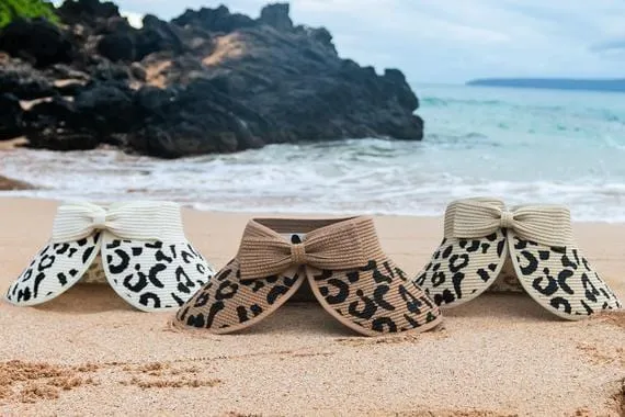 Leopard Bow Roll-Up Sun Hats