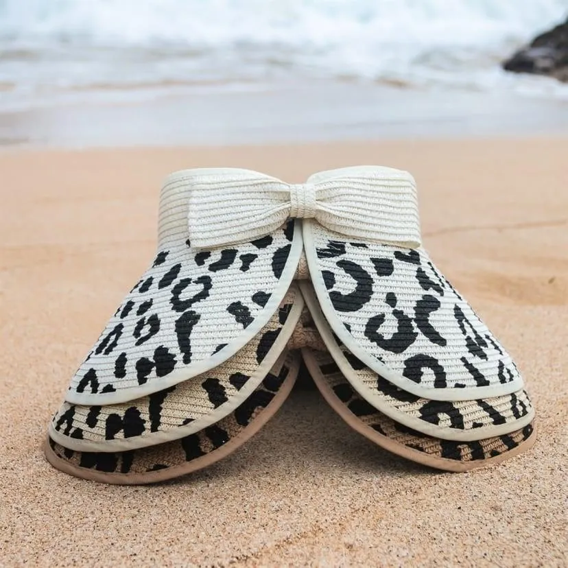 Leopard Bow Roll-Up Sun Hats