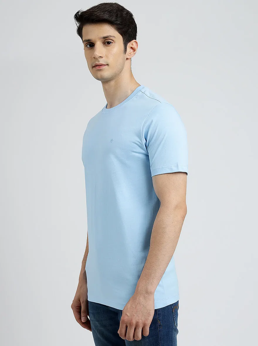Light Blue Solid Slim Fit T-Shirt | Greenfibre