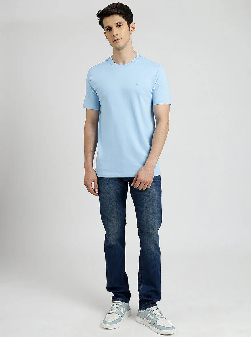Light Blue Solid Slim Fit T-Shirt | Greenfibre
