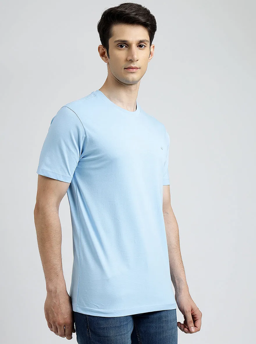 Light Blue Solid Slim Fit T-Shirt | Greenfibre