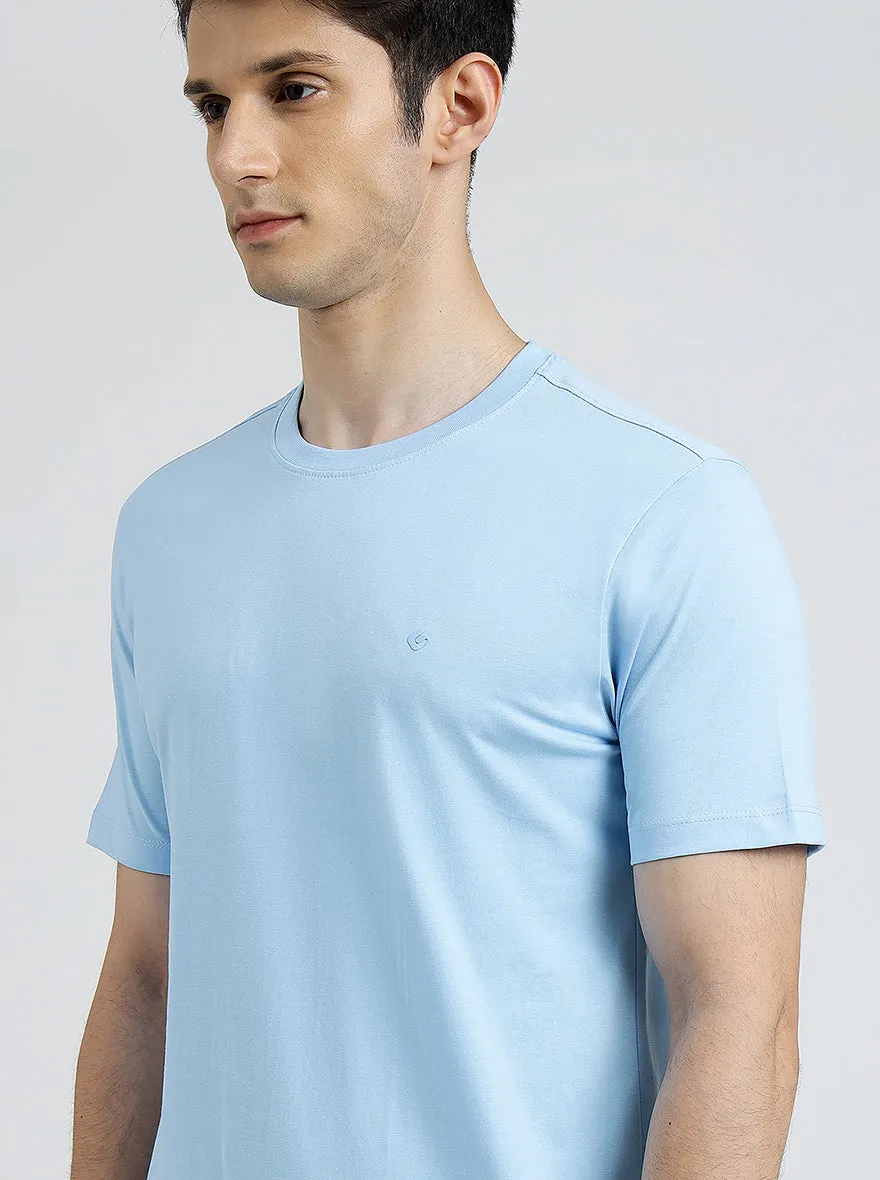 Light Blue Solid Slim Fit T-Shirt | Greenfibre