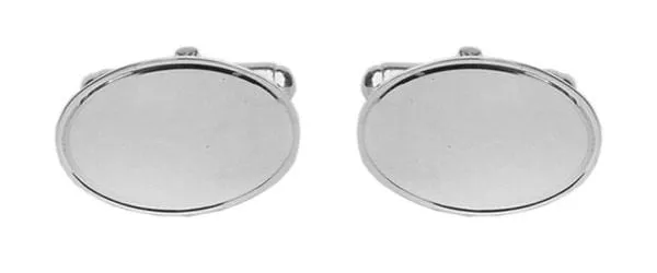 Lined Edge Oval Sterling Silver Cufflinks