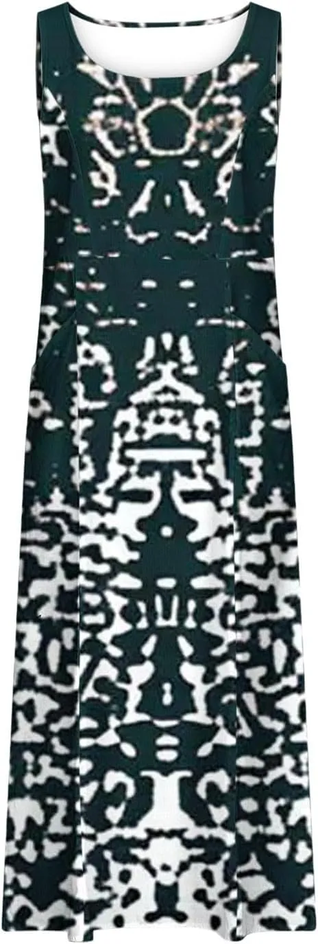 Linen Dress for Women Casual Cocktail Dresses Summer Sleeveless Cotton Linen Pocket Dress Loose Fit Beach Sundresses