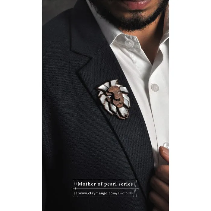 Lion Brooch from Mother of Pearl series - 16 hand inlaid MOP jewels.