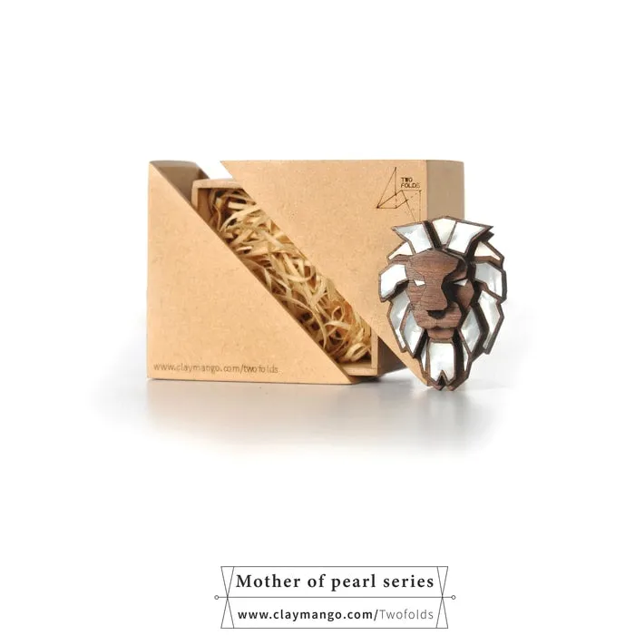 Lion Brooch from Mother of Pearl series - 16 hand inlaid MOP jewels.