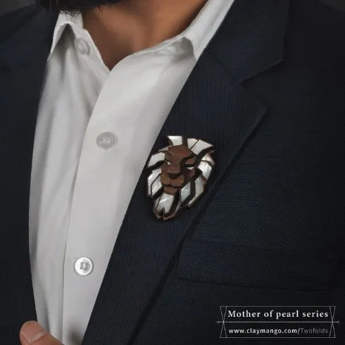 Lion Brooch from Mother of Pearl series - 16 hand inlaid MOP jewels.