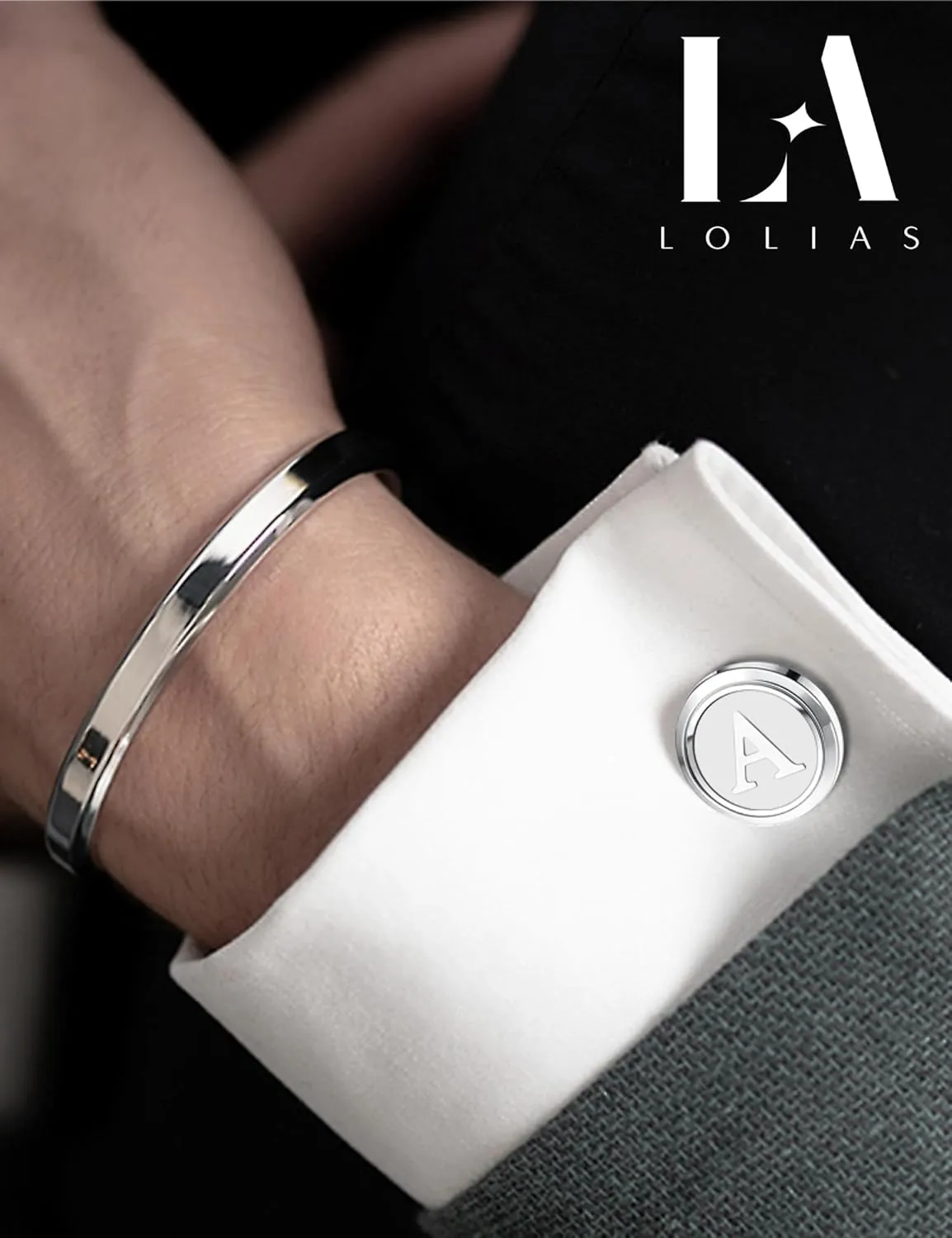 LOLIAS 3 Pairs Initial Cufflinks For Men Classic Mens CuffLinks Set Letter Cuff Links for Casual to Formal with Gift Box Silver Black Gold Cufflinks for Father Husband