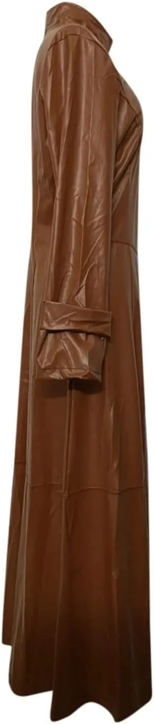 Long Leather Jacket Women Fall Winter Coats Sexy Solid Windbreaker Zipper Trench Jackets Slim Outwear