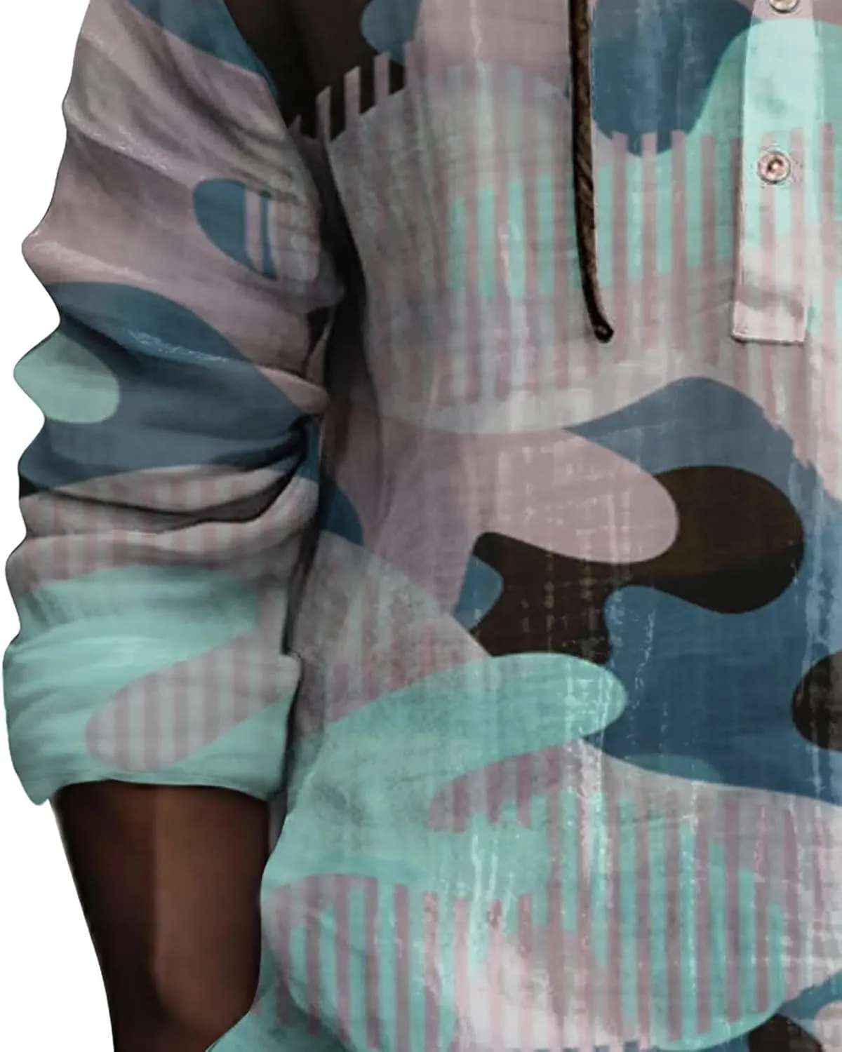 Long Sleeve Beach Hippie Tops with Hat Men's Casual Fashion Loose Trend Camouflage Long Sleeve Shirts