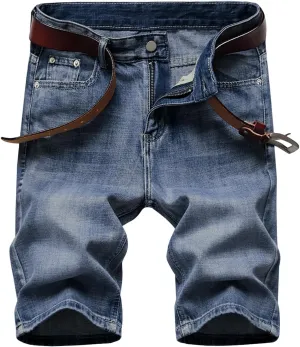 LONGBIDA Men's Jean Short Relaxed Fit Stretch Casual Denim Shorts