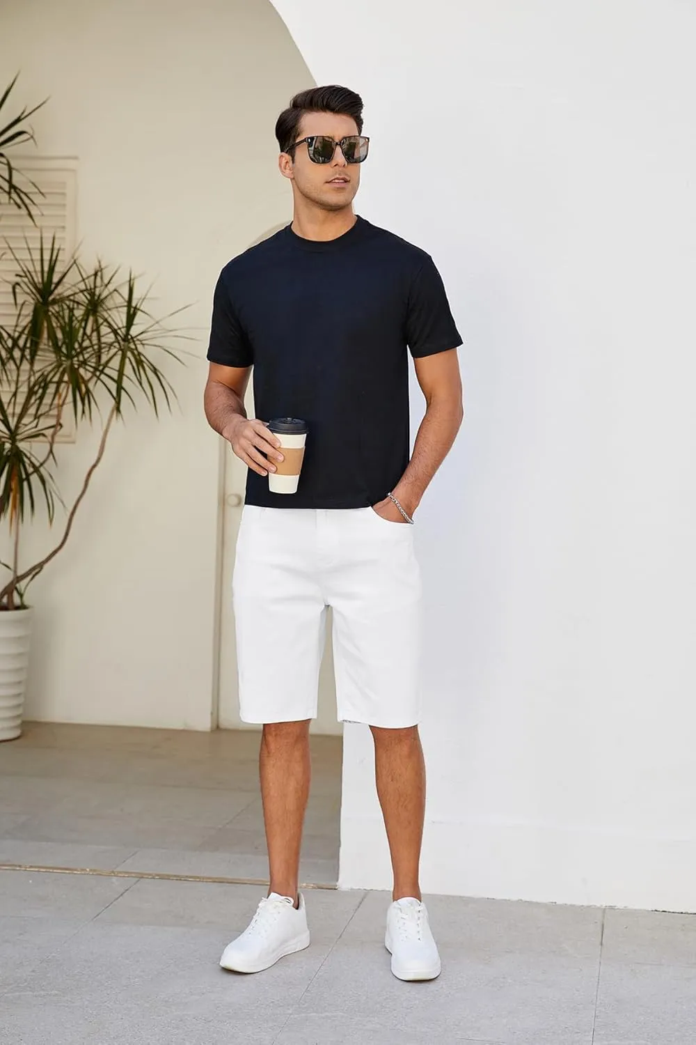 LONGBIDA Men's Jean Short Relaxed Fit Stretch Casual Denim Shorts