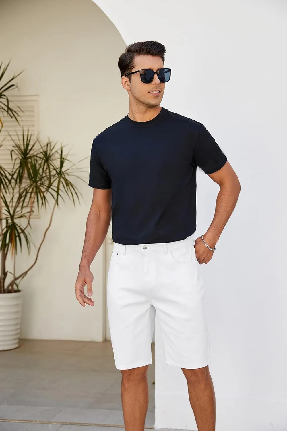LONGBIDA Men's Jean Short Relaxed Fit Stretch Casual Denim Shorts