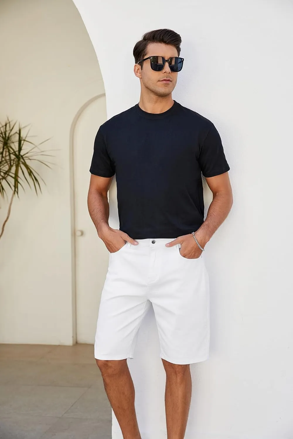 LONGBIDA Men's Jean Short Relaxed Fit Stretch Casual Denim Shorts