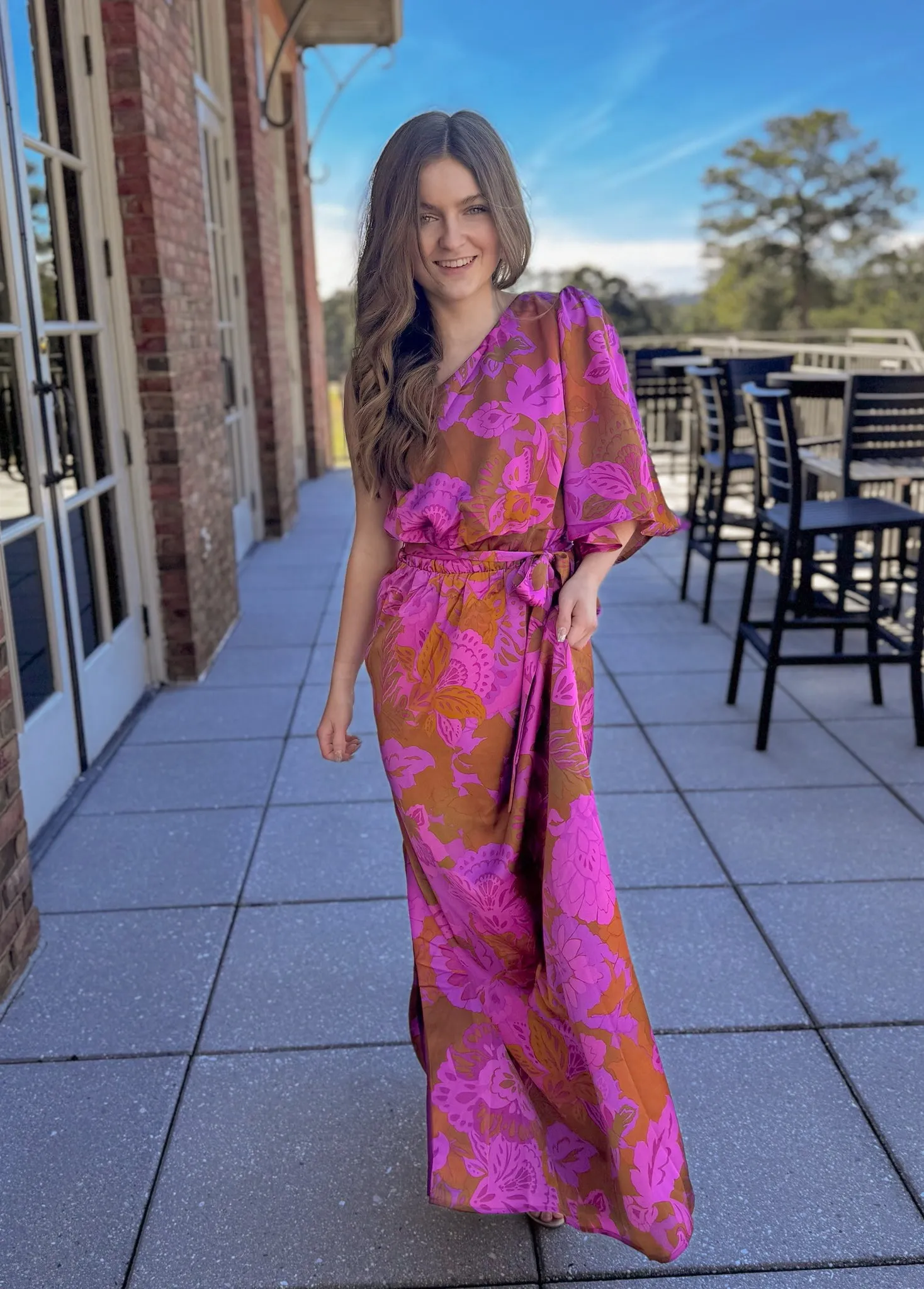 Lorian Floral Meara One Shoulder Satin Maxi Dress