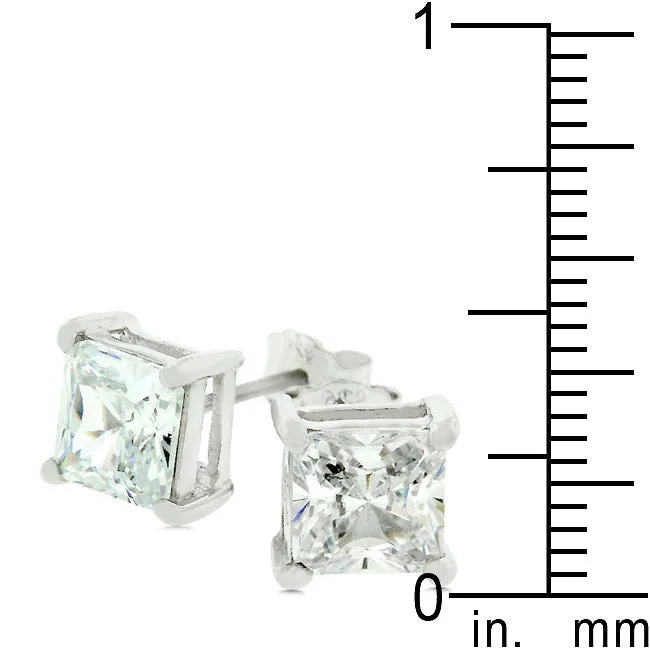 LOVCIA Elegant Princess Cut Cubic Zirconia Stud Earrings