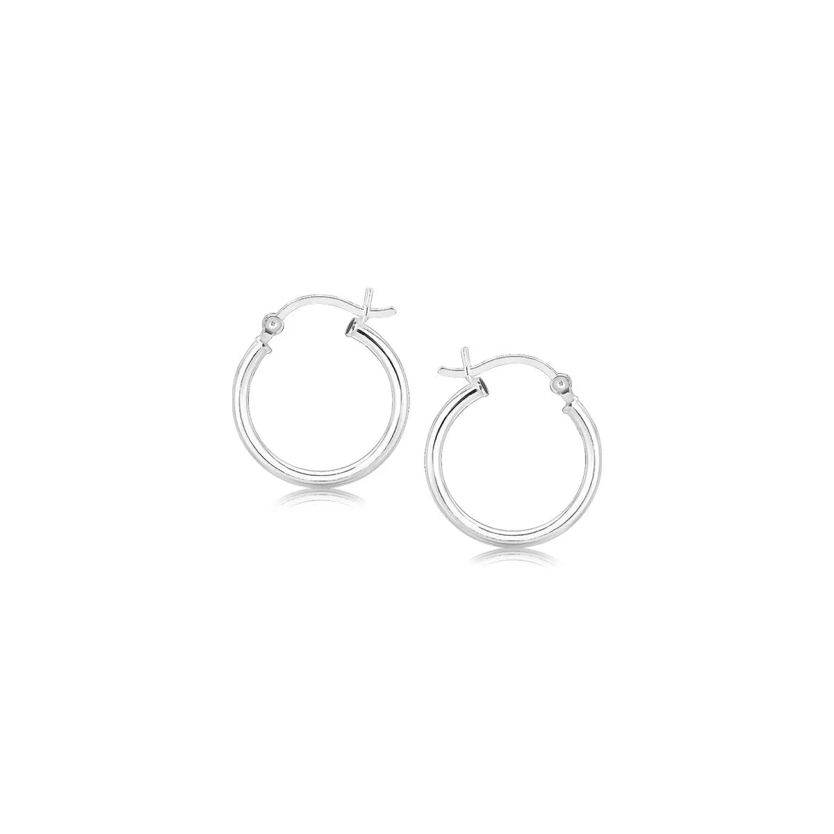 LOVCIA Premium 15mm Elegant Sterling Silver Rhodium-Plated Hoop Earrings