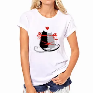 Love Cat Print Short Sleeves Casual T-shirt