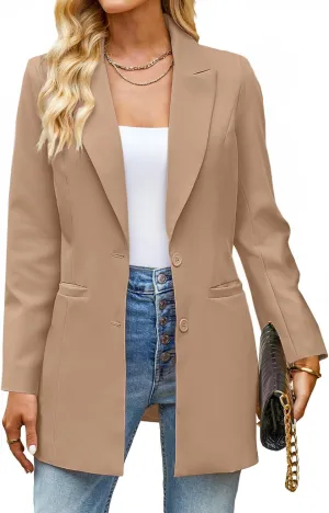 luvamia Blazers for Women Business Casual Long Blazer Jackets Dressy Work Professional Office Outfits Lapel Pockets