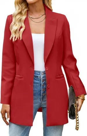 luvamia Blazers for Women Business Casual Long Blazer Jackets Dressy Work Professional Office Outfits Lapel Pockets