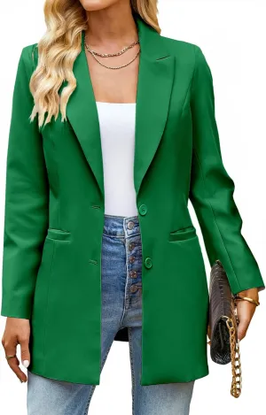 luvamia Blazers for Women Business Casual Long Blazer Jackets Dressy Work Professional Office Outfits Lapel Pockets
