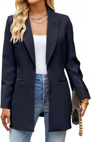 luvamia Blazers for Women Business Casual Long Blazer Jackets Dressy Work Professional Office Outfits Lapel Pockets
