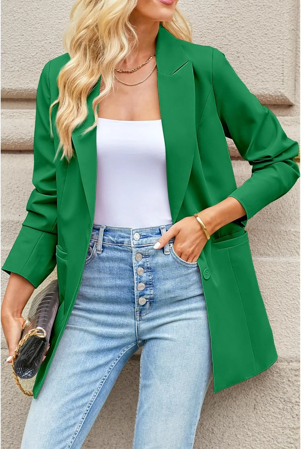 luvamia Blazers for Women Business Casual Long Blazer Jackets Dressy Work Professional Office Outfits Lapel Pockets