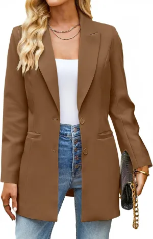luvamia Blazers for Women Business Casual Long Blazer Jackets Dressy Work Professional Office Outfits Lapel Pockets